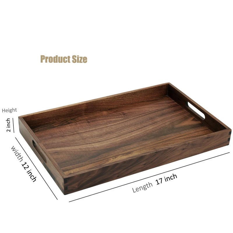 MAGIGO 17 x 12 Inches Rectangle Walnut Wood Ottoman Tray with Handles, Serve Tea, Coffee, Classic Wooden Decorative Serving Tray - Image 2